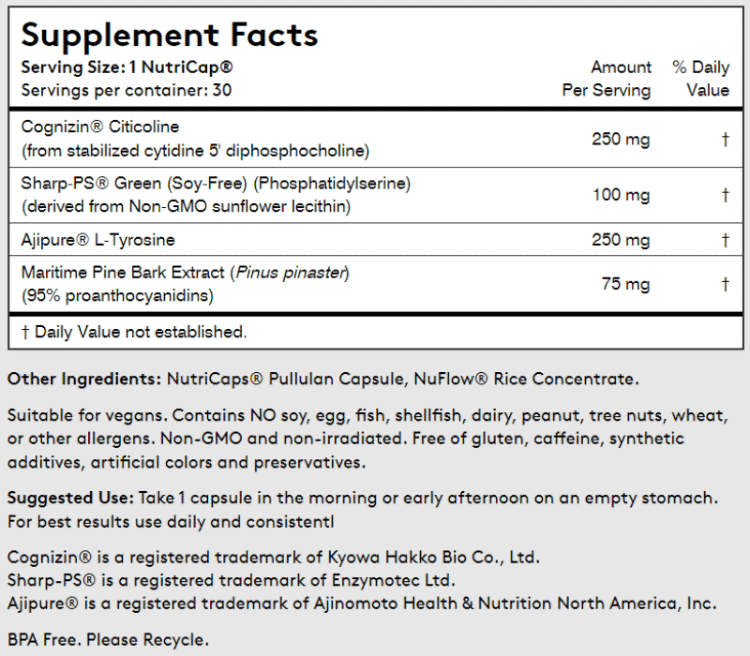 Performance Lab Mind Ingredients